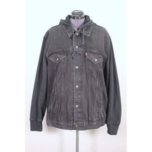 Levi's Vintage Fit Hooded Denim Trucker Jacket‎ Men's Size XXL Black Hybrid